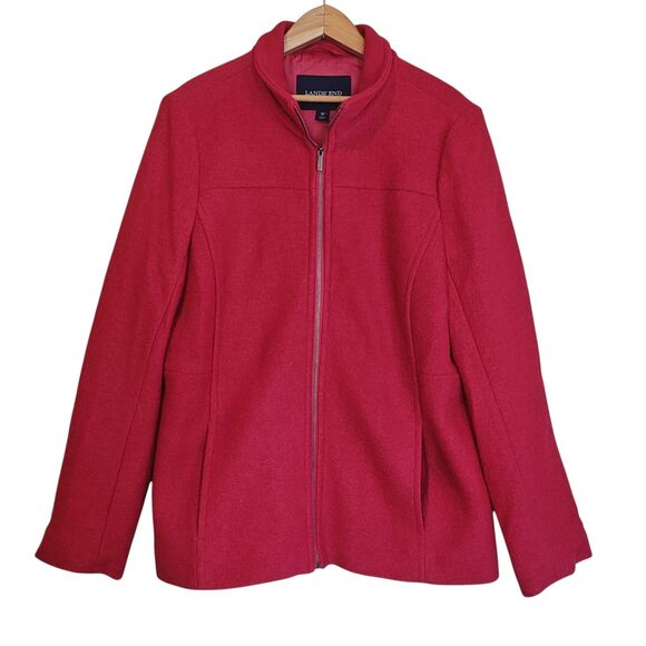 Lands' End Jacket Womens 16 Fuchsia Pink Wool Blend Full Zip Stand Collar - Picture 1 of 13